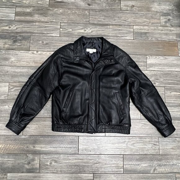 VTG John Ashford Leather Bomber Jacket Large Black Genuine New Zealand Lambskin - Picture 3 of 16